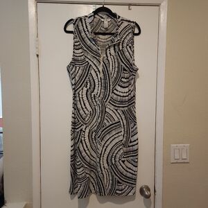 White House Black Market Black and White Swirl Midi Dress